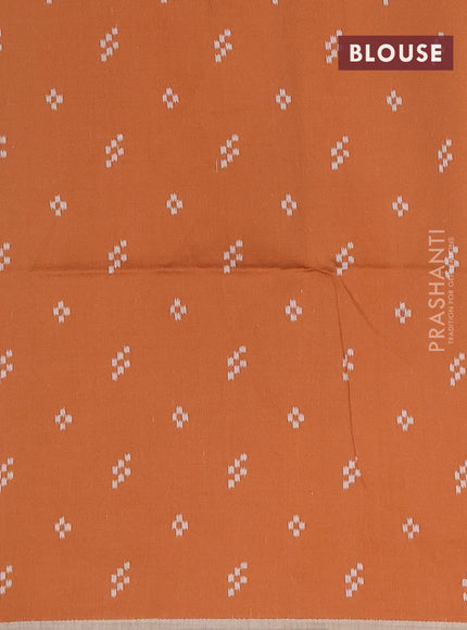 Munga cotton saree beige and rust shade with thread woven buttas in borderless style