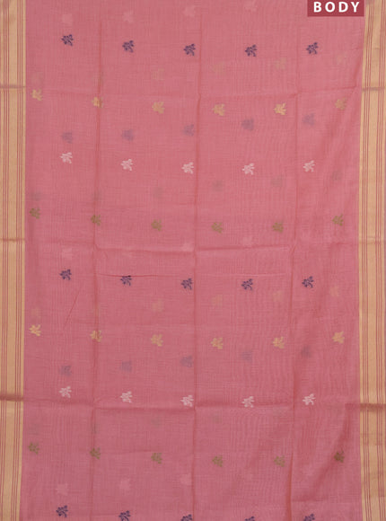 Munga cotton saree pastel pink and pink with thread & zari woven buttas and zari woven border