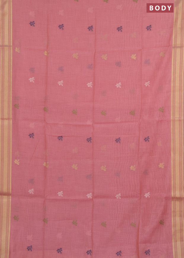 Munga cotton saree pastel pink and pink with thread & zari woven buttas and zari woven border