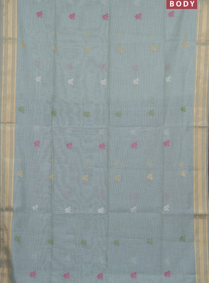 Munga cotton saree pastel green shade and navy blue with thread & zari woven buttas and zari woven border