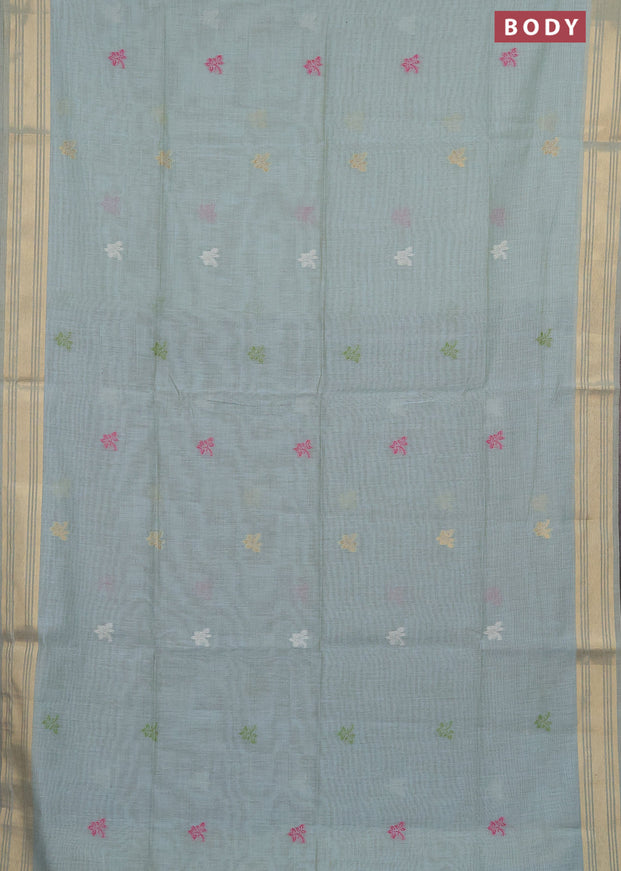 Munga cotton saree pastel green shade and navy blue with thread & zari woven buttas and zari woven border