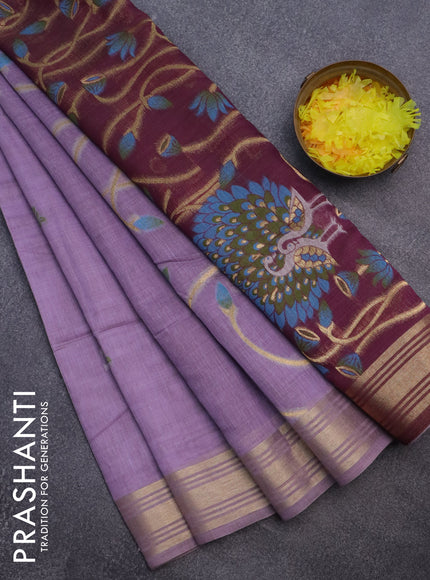 Munga cotton saree lavender shade and wine shade with thread & zari woven buttas and zari woven border