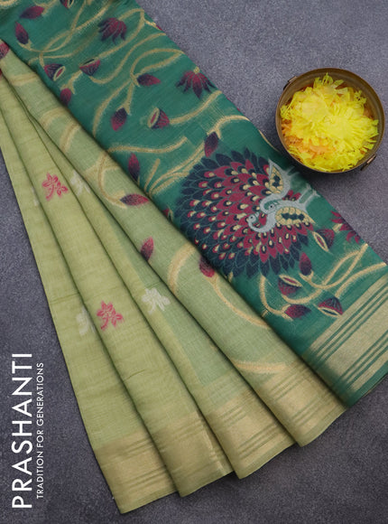 Munga cotton saree pista green and green with thread & zari woven buttas and zari woven border