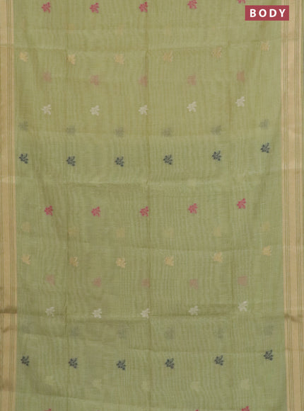 Munga cotton saree pista green and green with thread & zari woven buttas and zari woven border