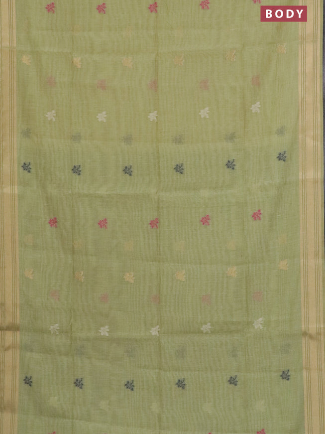 Munga cotton saree pista green and green with thread & zari woven buttas and zari woven border