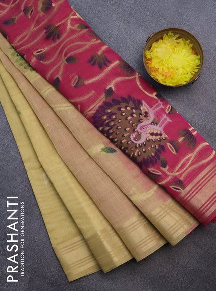 Munga cotton saree yellow and magenta pink with thread & zari woven buttas and zari woven border