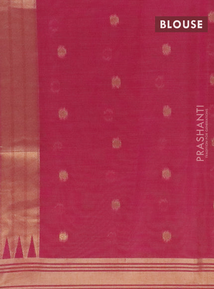 Munga cotton saree yellow and magenta pink with thread & zari woven buttas and zari woven border