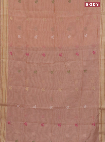 Munga cotton saree pastel peach shade and brown with thread & zari woven buttas and zari woven border