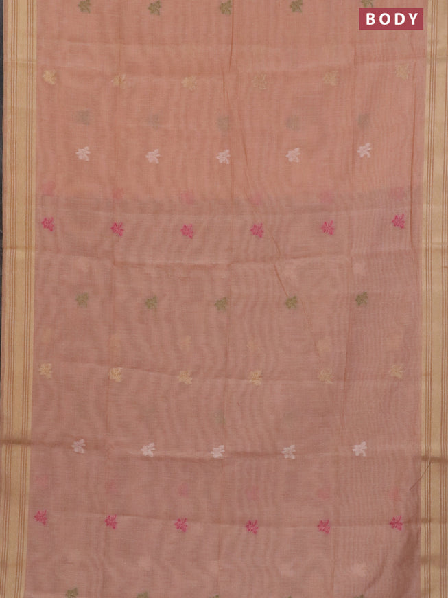 Munga cotton saree pastel peach shade and brown with thread & zari woven buttas and zari woven border