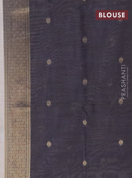 Munga cotton saree beige light green and dark blue with thread woven floral buttas in borderless style