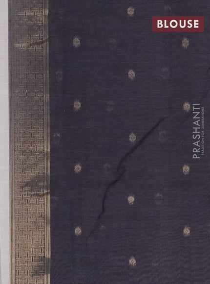 Munga cotton saree beige rust shade and dark blue with thread woven floral buttas in borderless style