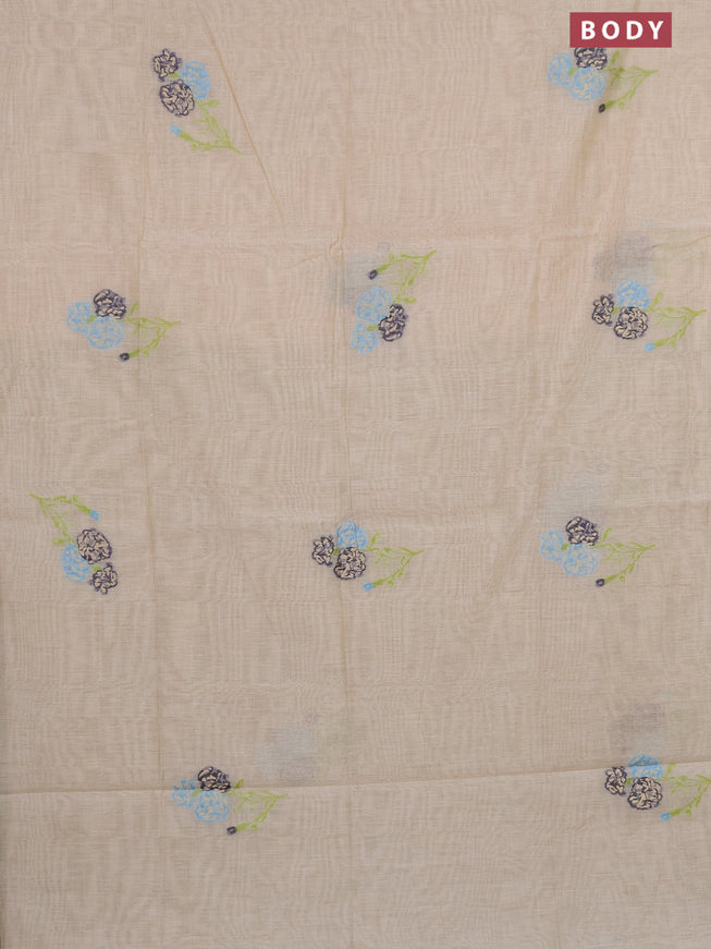 Munga cotton saree beige blue and light green with thread & zari woven floral buttas in borderless style