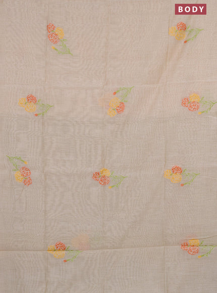 Munga cotton saree beige orange and light green with thread & zari woven floral buttas in borderless style