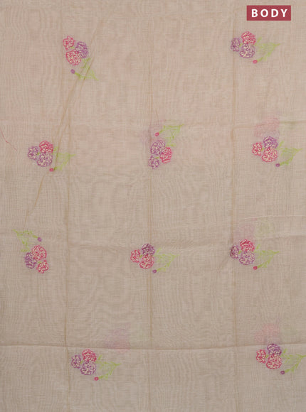 Munga cotton saree beige pink and light green with thread & zari woven floral buttas in borderless style