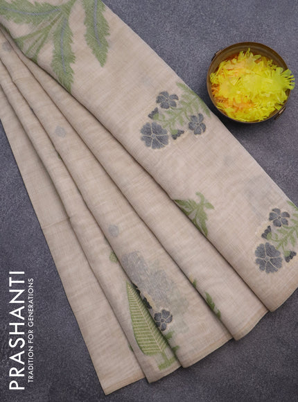 Munga cotton saree beige and black with thread woven buttas and thread woven butta border