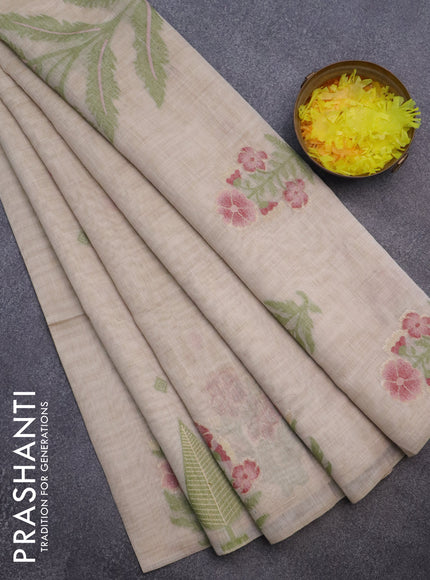 Munga cotton saree beige and maroon with thread woven buttas and thread woven butta border