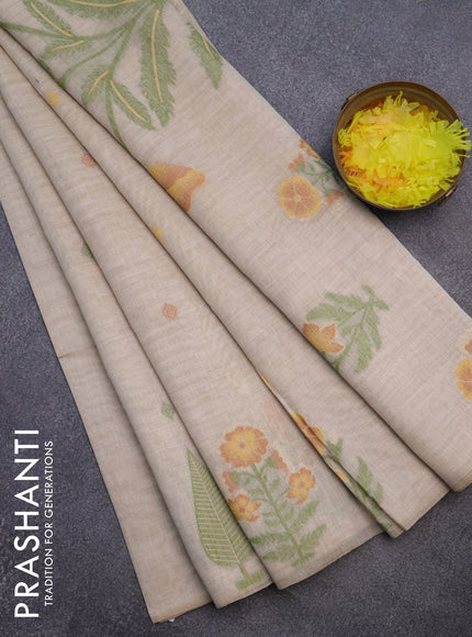 Munga cotton saree beige and mustard yellow with thread woven buttas and thread woven butta border