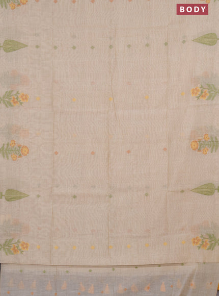 Munga cotton saree beige and mustard yellow with thread woven buttas and thread woven butta border