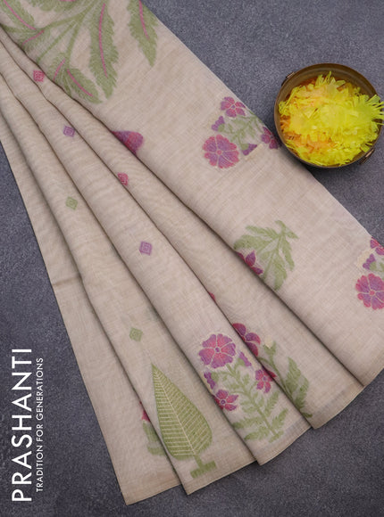 Munga cotton saree beige and purple with thread woven buttas and thread woven butta border