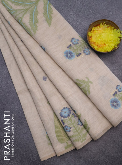 Munga cotton saree beige and light blue with thread woven buttas and thread woven butta border