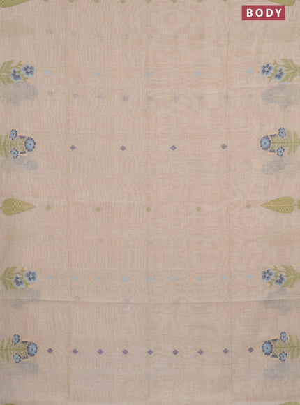 Munga cotton saree beige and light blue with thread woven buttas and thread woven butta border