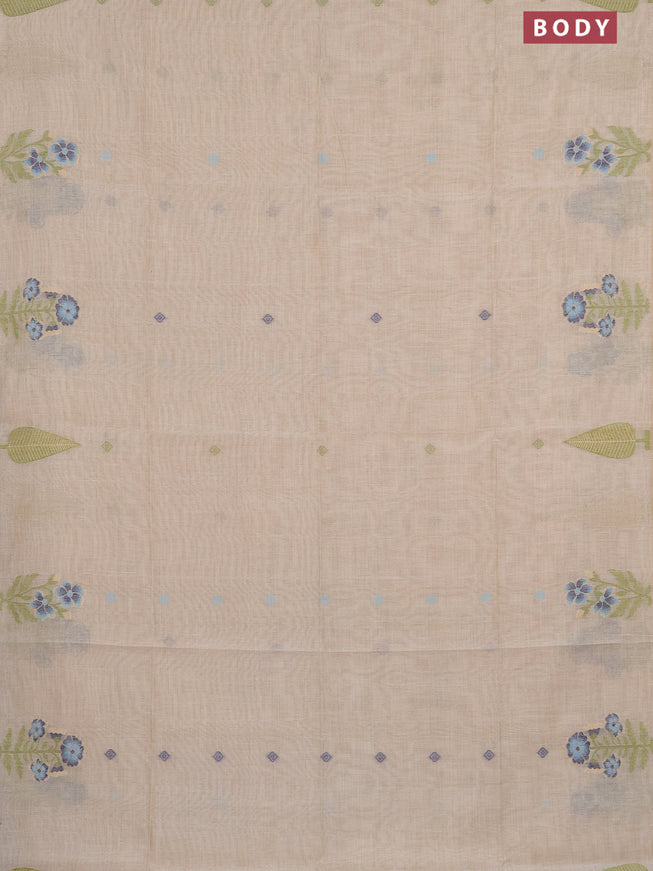 Munga cotton saree beige and light blue with thread woven buttas and thread woven butta border