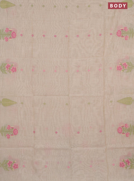 Munga cotton saree beige and pink with thread woven buttas and thread woven butta border