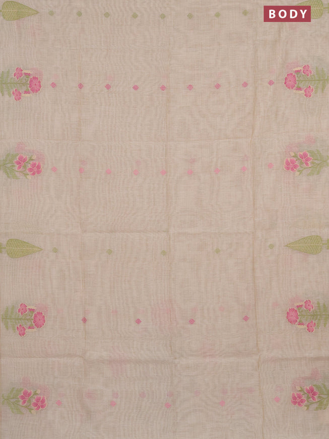 Munga cotton saree beige and pink with thread woven buttas and thread woven butta border