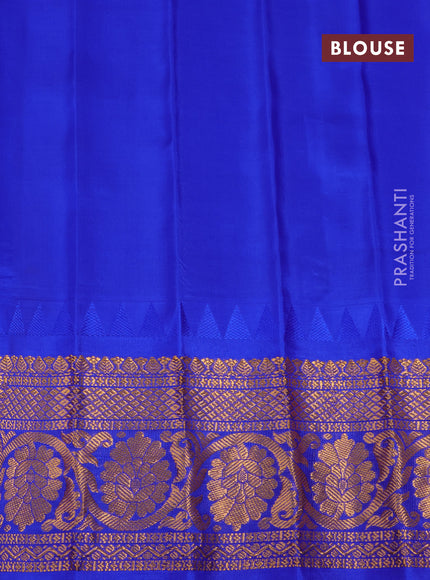 Pure gadwal silk saree orange and blue with zari woven buttas and temple design zari woven border