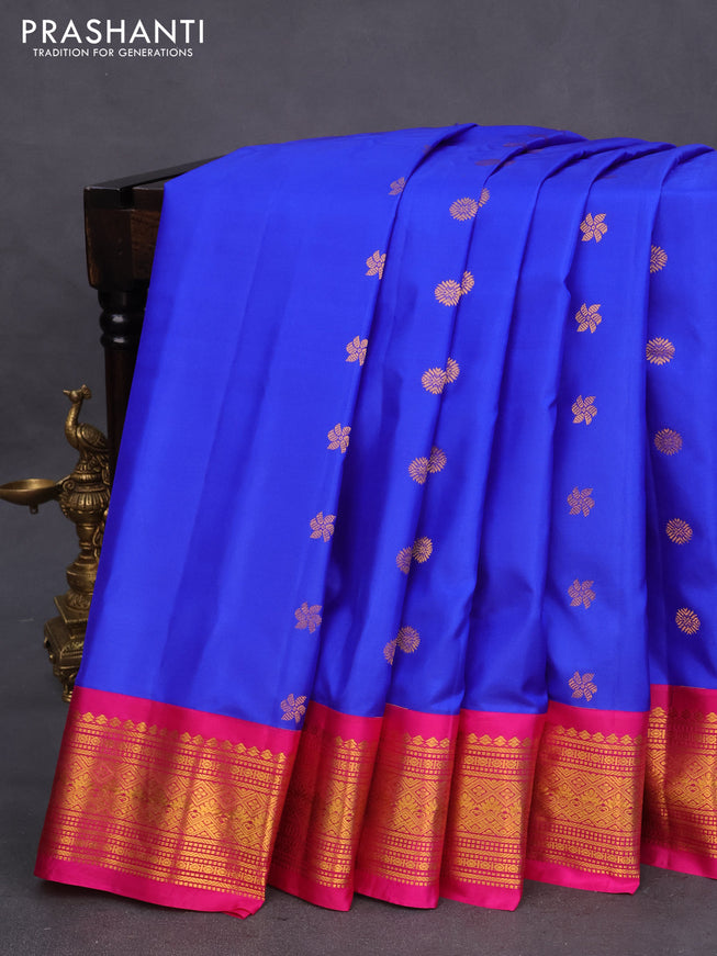 Pure gadwal silk saree royal blue and pink with zari woven buttas and zari woven border