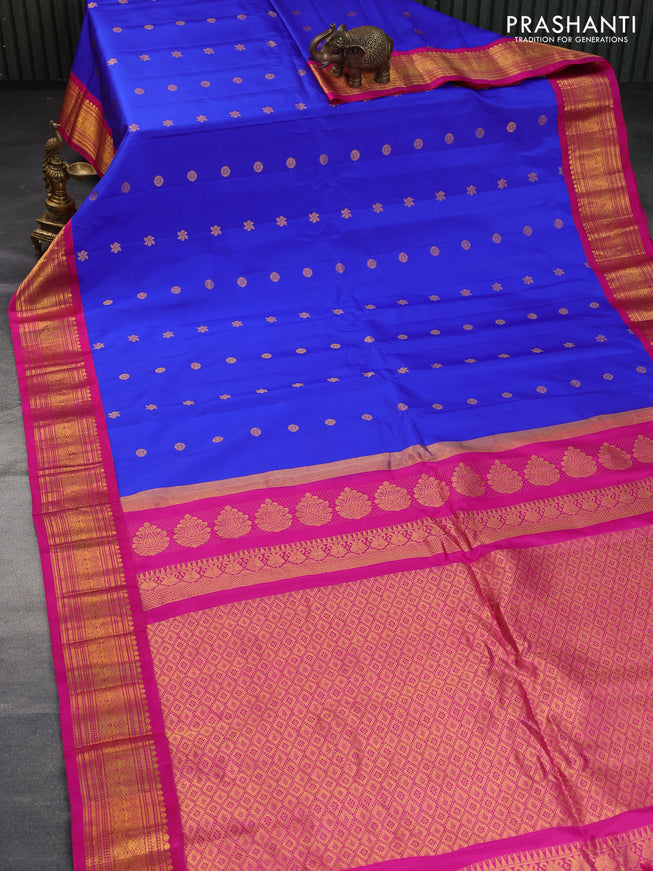 Pure gadwal silk saree royal blue and pink with zari woven buttas and zari woven border