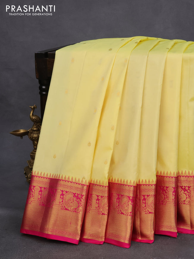 Pure gadwal silk saree pale yellow and pink with zari woven buttas and annam zari woven border