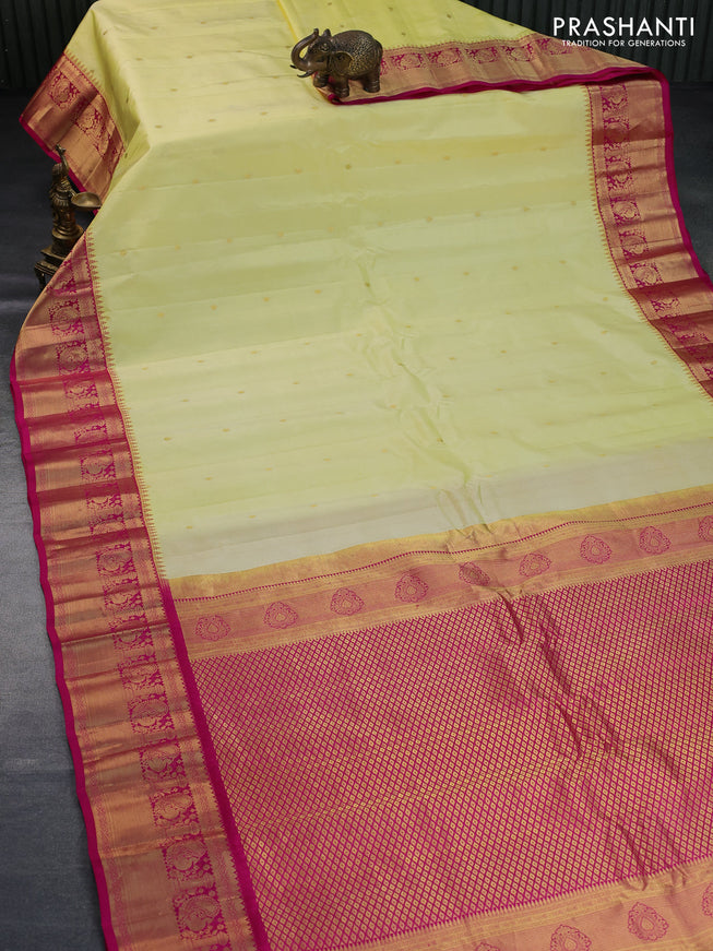 Pure gadwal silk saree pale yellow and pink with zari woven buttas and annam zari woven border