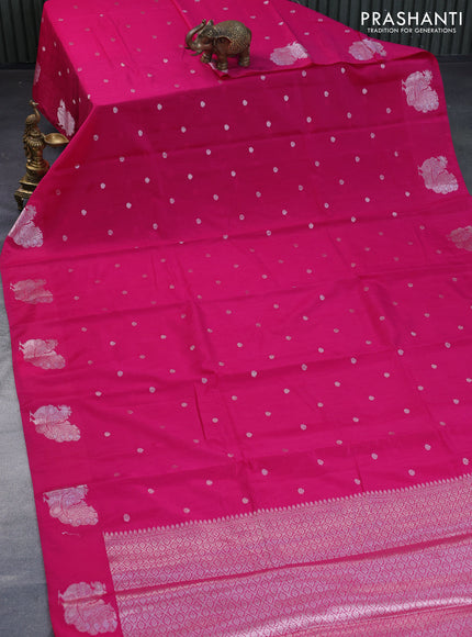 Semi tussar saree pink with woven buttas and butta border