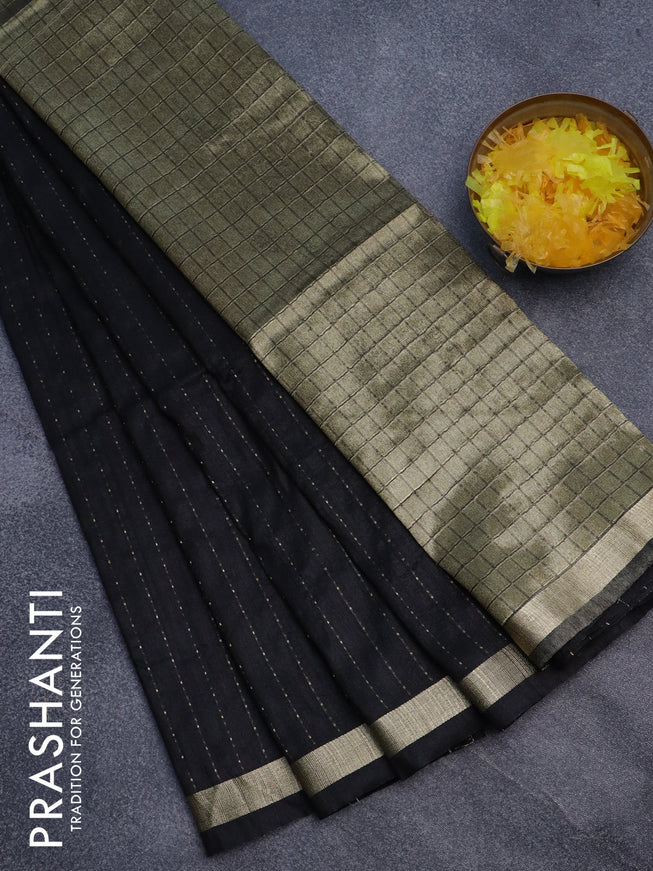 Semi dupion saree black with allover zari weaves and zari woven border