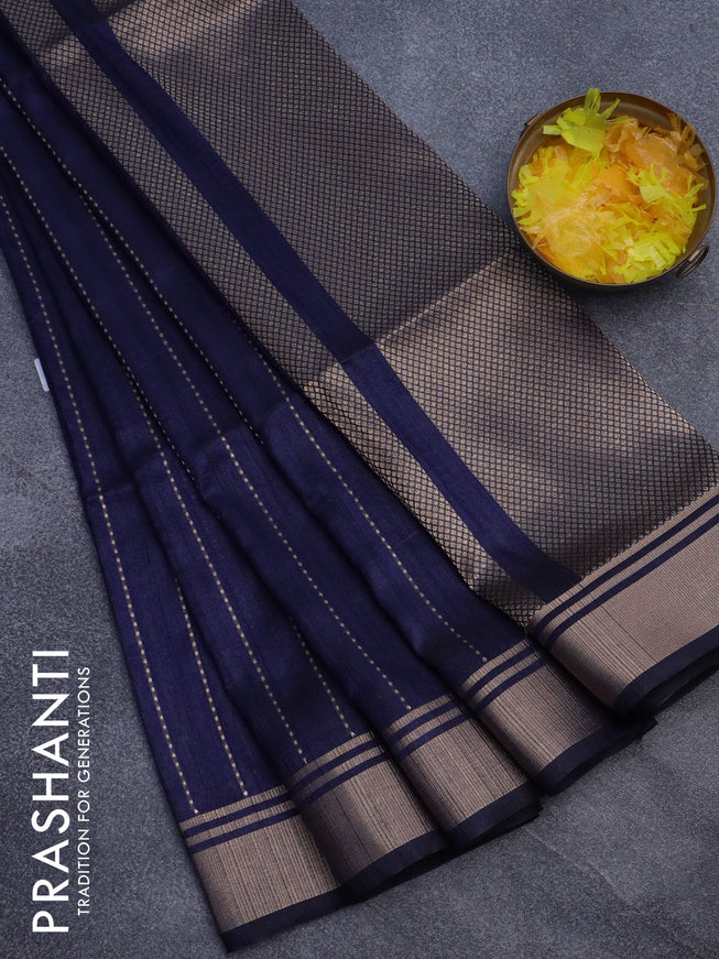 Semi dupion saree navy blue with allover zari weaves and zari woven border