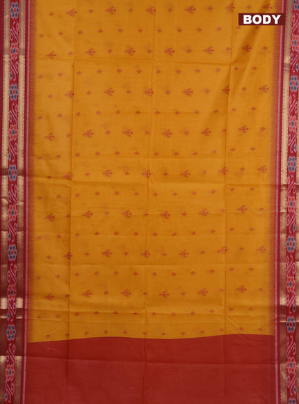 Semi dupion saree mustard yellow and maroon with allover thread woven buttas and zari woven border