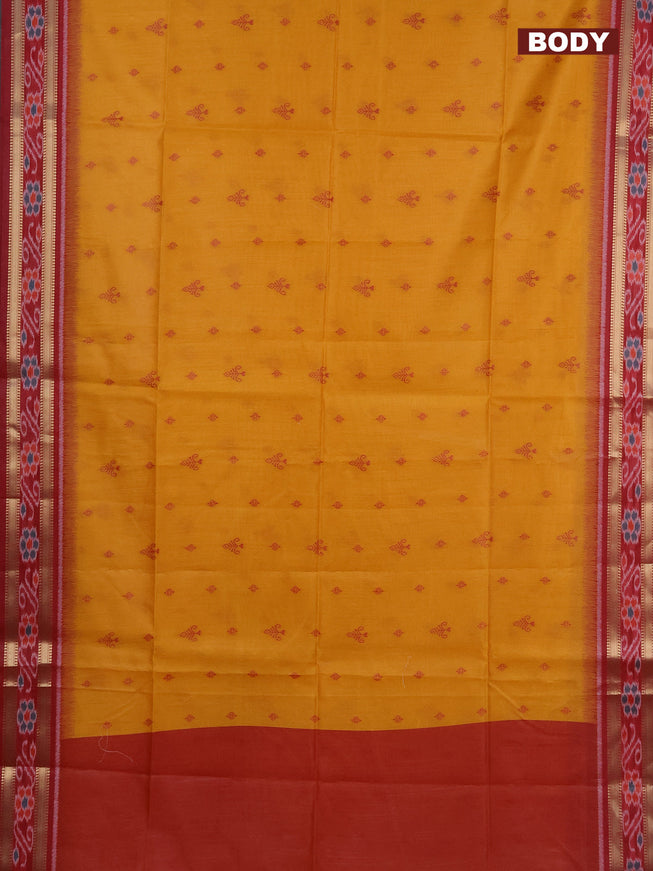 Semi dupion saree mustard yellow and maroon with allover thread woven buttas and zari woven border