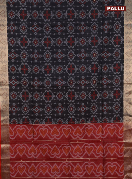 Semi dupion saree black and maroon with allover thread woven buttas and zari woven border