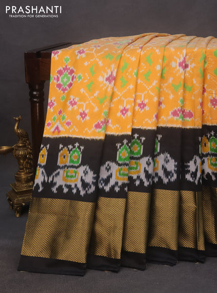 Pochampally silk saree mango yellow and black with allover ikat weaves and zari woven border