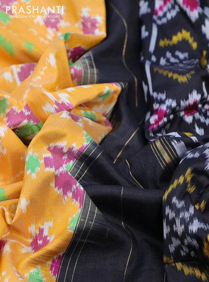 Pochampally silk saree mango yellow and black with allover ikat weaves and zari woven border