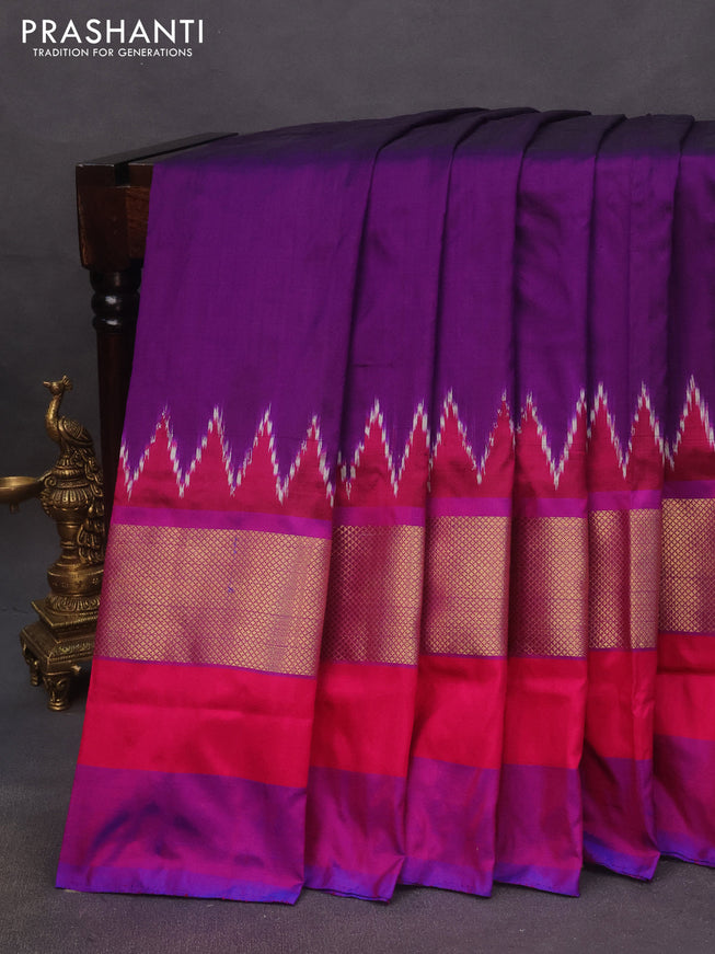 Pochampally silk saree violet and pink with plain body and zari woven simple border