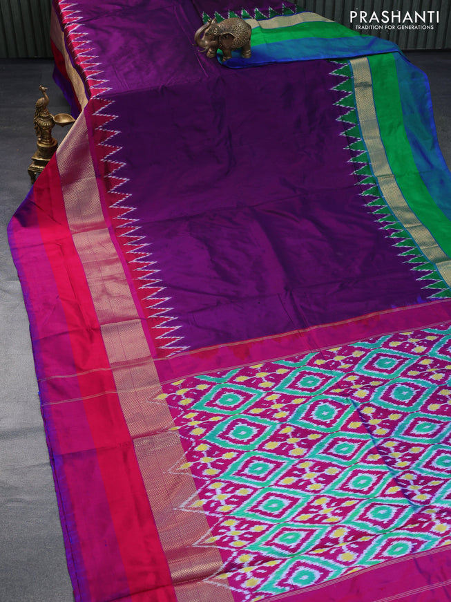 Pochampally silk saree violet and pink with plain body and zari woven simple border