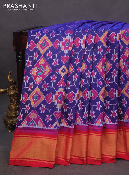 Pochampally silk saree blue and maroon with allover ikat weaves and zari woven border