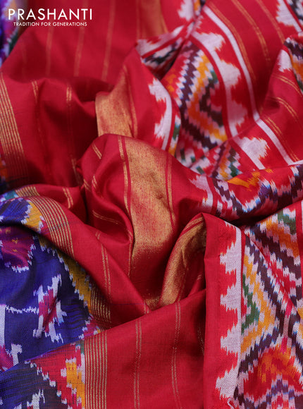 Pochampally silk saree blue and maroon with allover ikat weaves and zari woven border