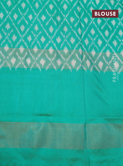 Pochampally silk saree dark blue and light green with ikat butta weaves and zari woven border