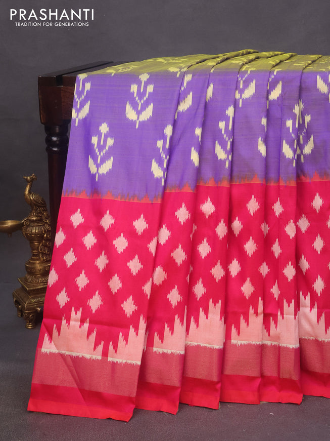 Pochampally silk saree violet and pink with ikat butta weaves and zari woven border