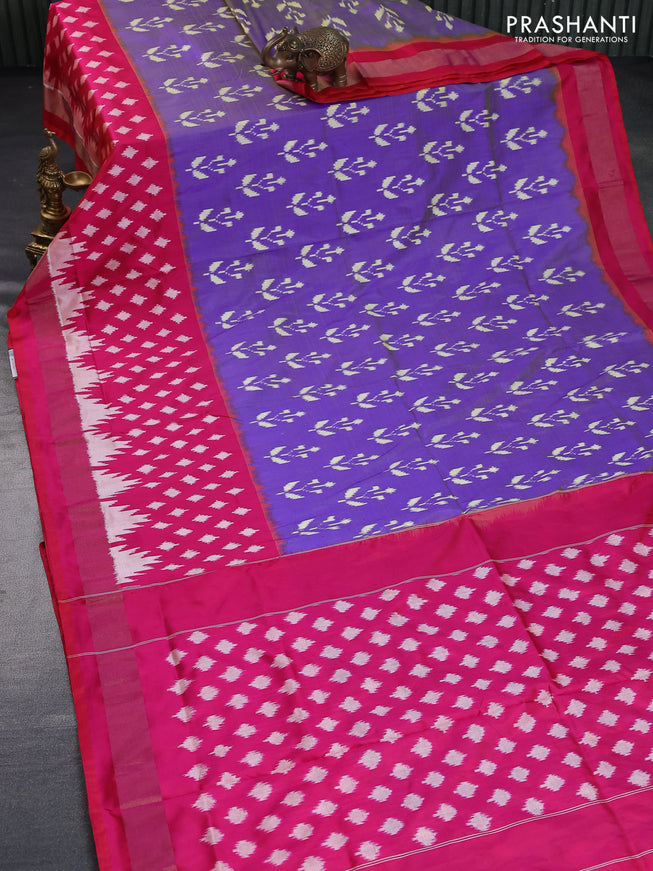 Pochampally silk saree violet and pink with ikat butta weaves and zari woven border