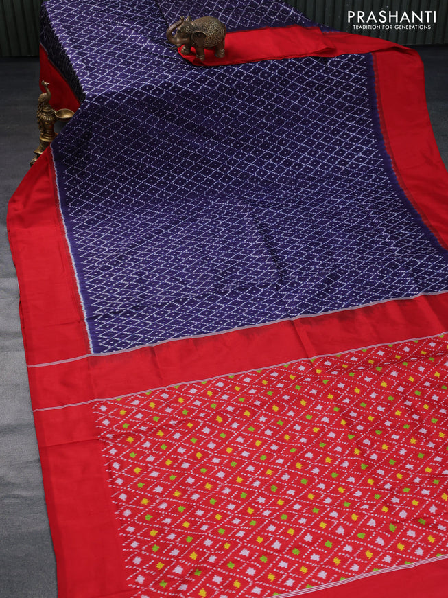 Pochampally silk saree navy blue and red with allover ikat weaves and simple border