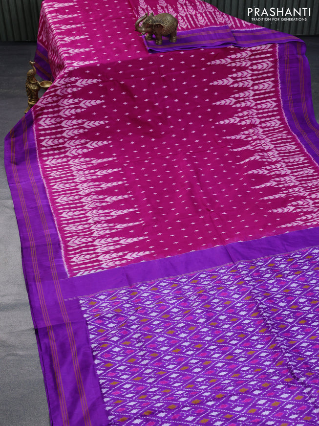 Pochampally silk saree pink and violet with allover ikat weaves and simple border